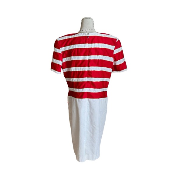 Vintage 80s Junnie Leigh Key Keyhole Red Gold Stripe Dress Novelty sz Large - Picture 5 of 13